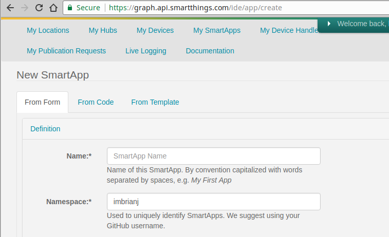Setting up our SmartThings app.